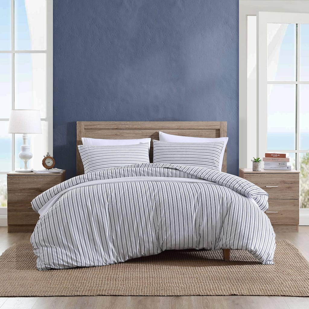 Nautica Coleridge Stripe Charcoal Cotton Percale Duvet Cover