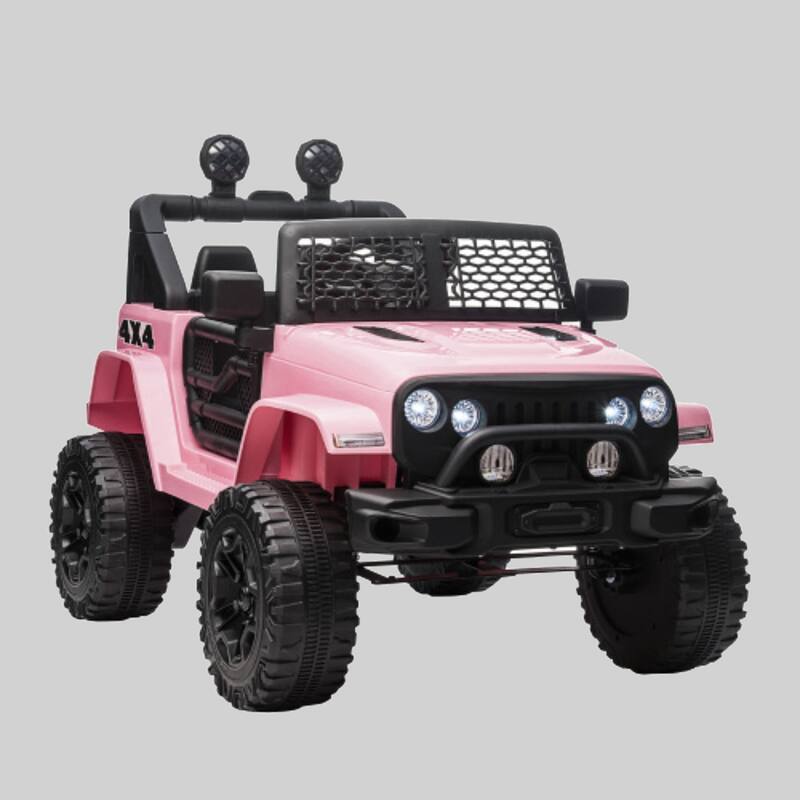 12V Electric Ride On Toy Truck with Remote Control, Spring Suspension, Horn, LED Lights, Adjustable Speed - Pink