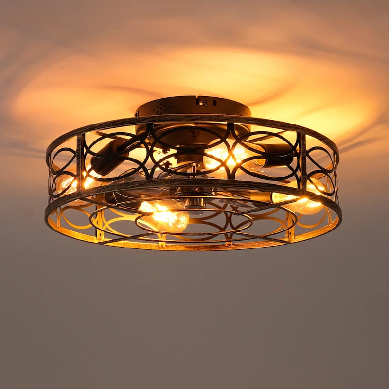 20" Low Profile Caged Ceiling Fans with Lights and Remote, Farmhouse Flush Mount Ceiling Fan with 6 Speeds Reversible Motor