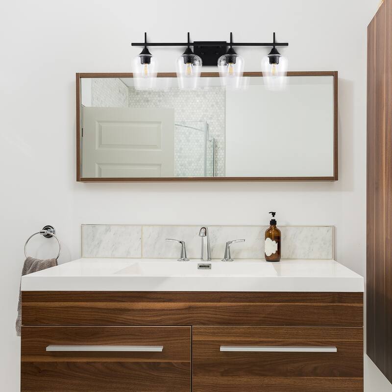CO-Z Matte Black Vanity Light with Clear Seeded Glass Shade