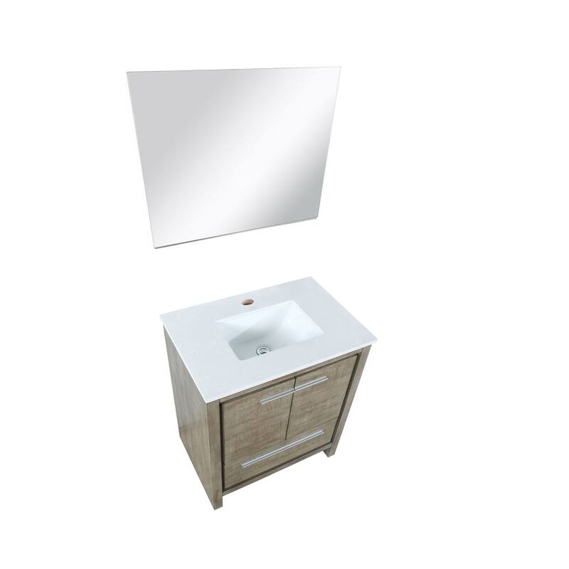 Lafarre 36 in W x 20 in D Rustic Acacia Bath Vanity, White Quartz Top and 28 in Mirror
