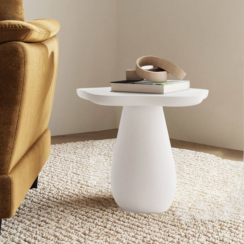 Wooden Side Table with Cloud-Shaped Top in Off White