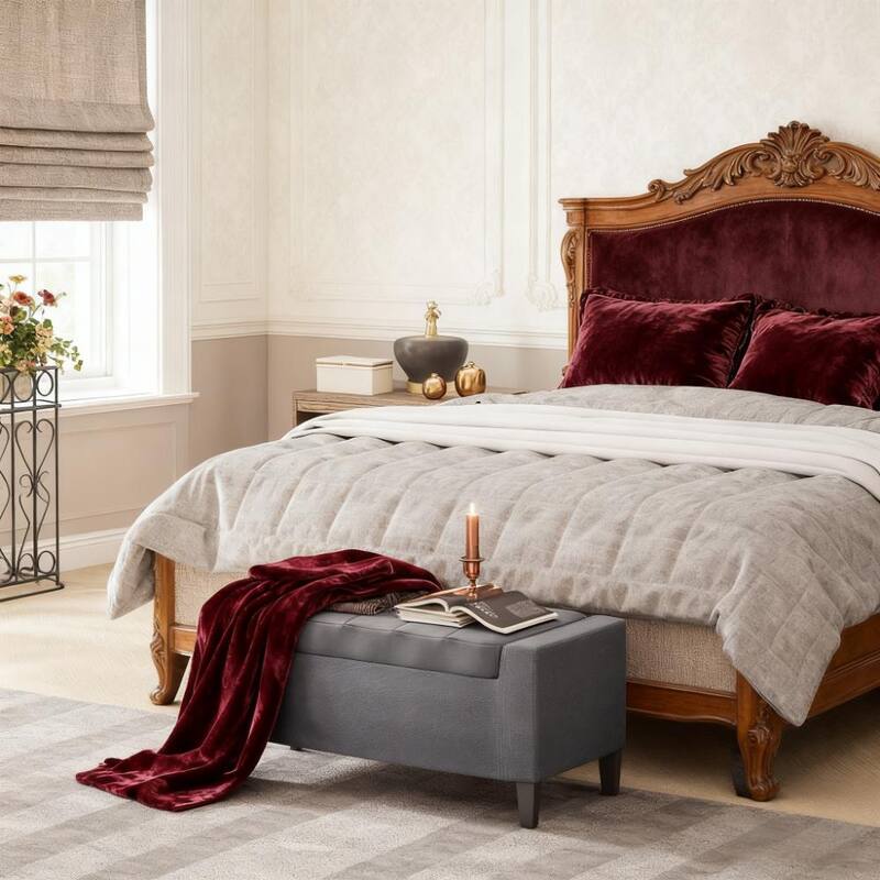 Upholstered Entryway Bench with Seating, Storage Ottoman Bench, with Lift Top and Rubberwood Legs