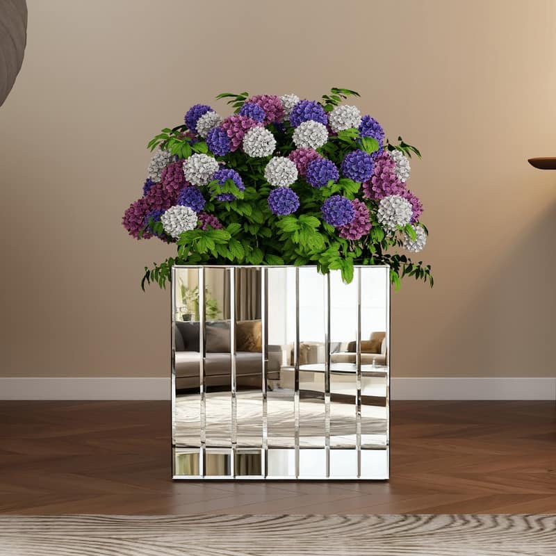 14" Mirrored Square Floor Vase