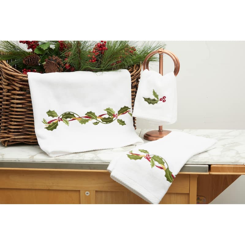 Holly Ribbon Cotton Kitchen Towel Set