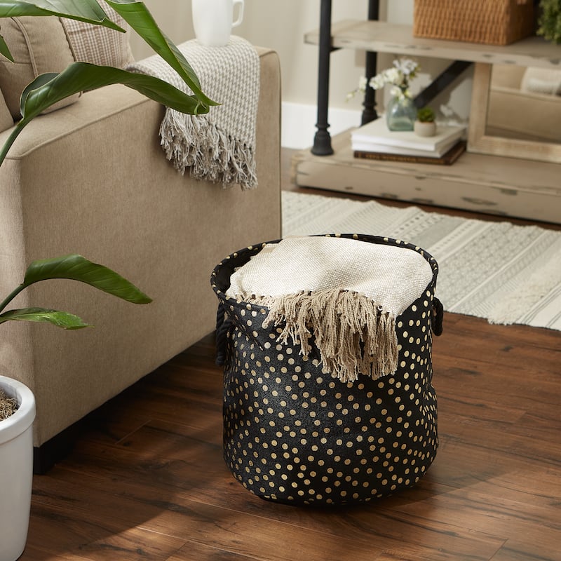 Polyester Bin Dots, Gold-Black Round Large 15x16x16 - 15x16x16"