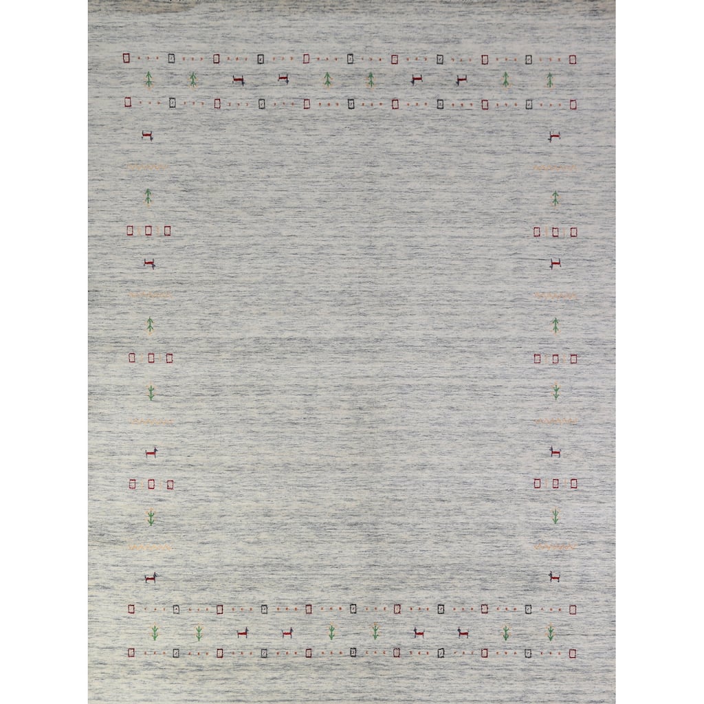 Tribal Gabbeh Indian Area Rug Hand-Knotted Beige Modern Wool Carpet - 8'3" x 9'11"