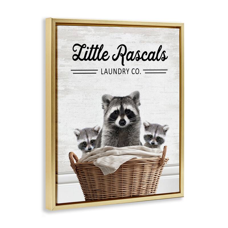 Stupell Little Rascals Laundry Raccoons Framed Floater Canvas Wall Art Design By Lettered and Lined