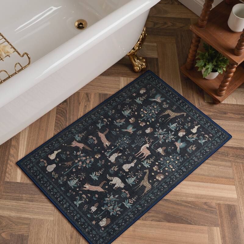 Mcow Woodland Friends Animal Print Low-Pile Machine-Washable Area Rug