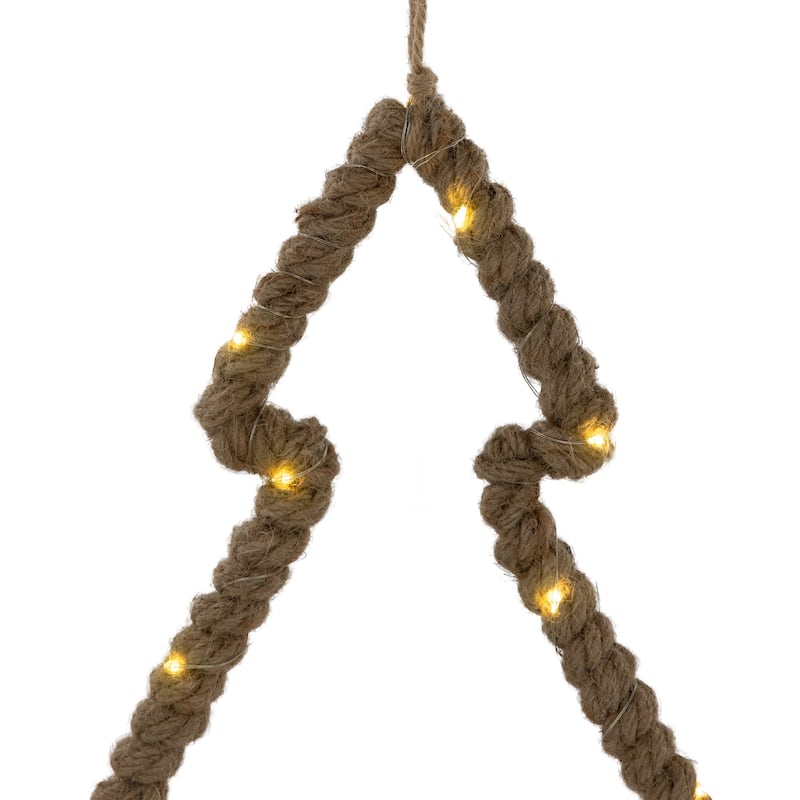 Lighted Jute Wrapped Pine Tree Silhouette Hanging Christmas Decoration - 14"