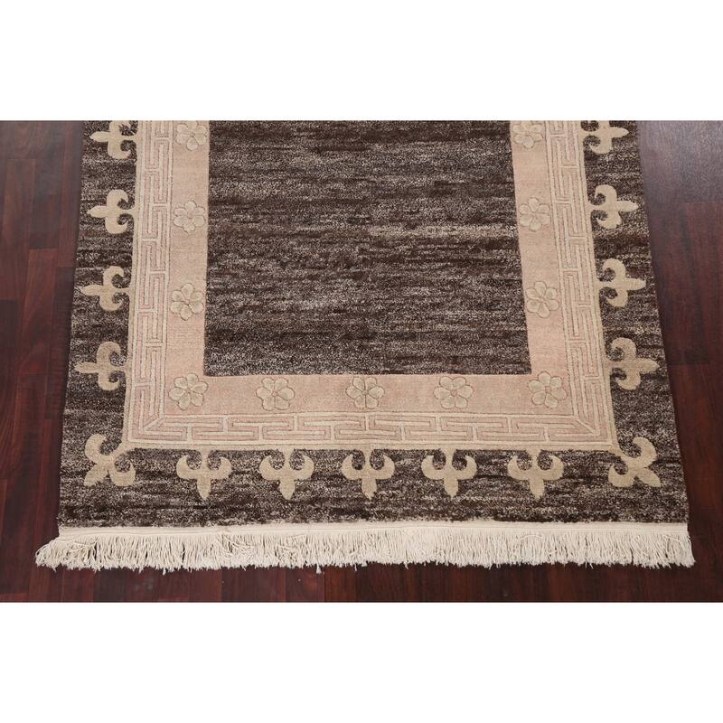 Geometric Vegetable Dye Nepalese Oriental Wool Area Rug Hand-knotted - 5'7" x 7'9"