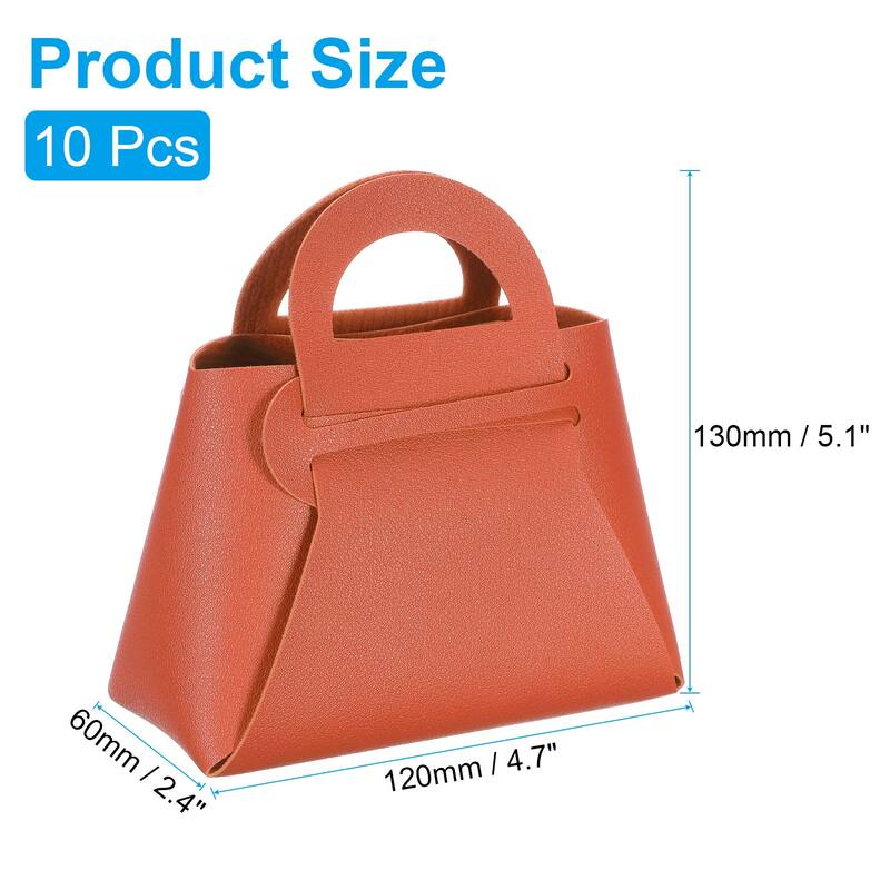 10Pcs PU Leather Gift Boxes with Handles, Wedding Candy Bags - Orange - 4.7 x 2.4 x 5.1 Inch