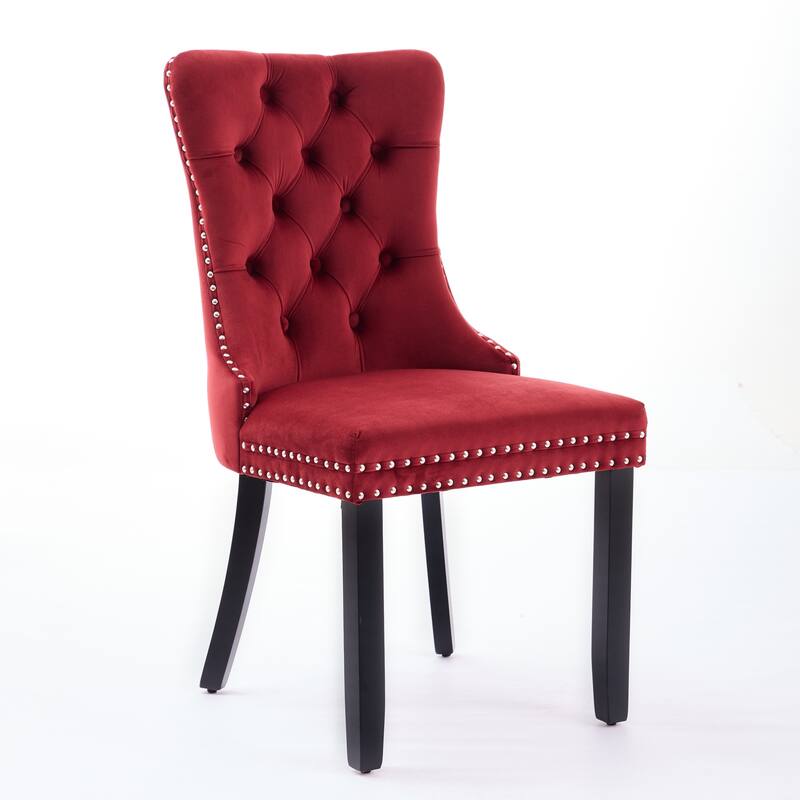Set of 2 Tufted Dining Chair with Wood Legs, Riveted Trim