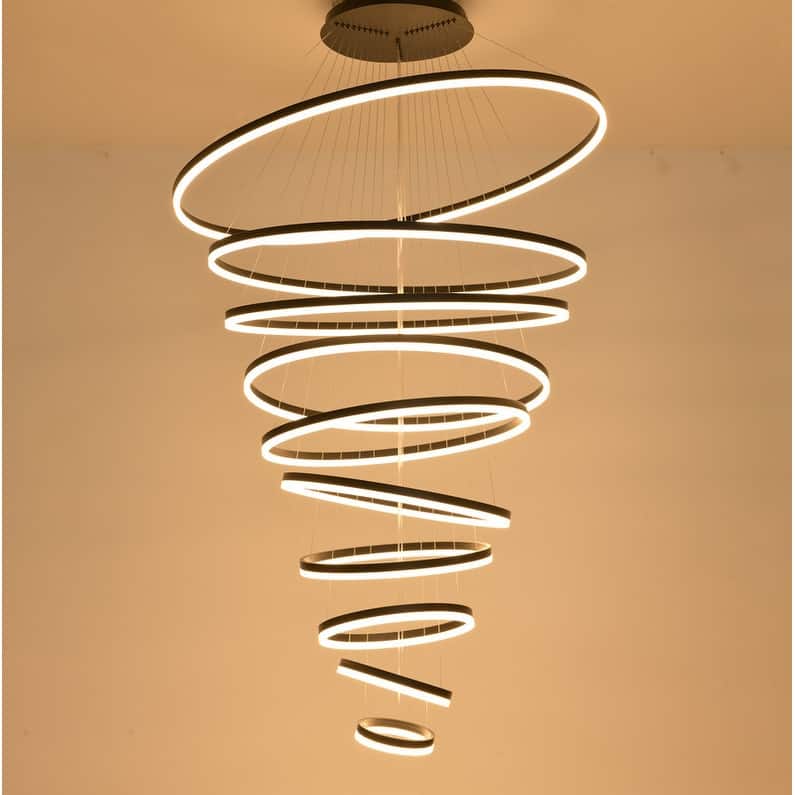 Modern LED Ring Chandelier - Remote Control Dimmable Pendant Lights for High Ceilings, Foyers & Living Rooms