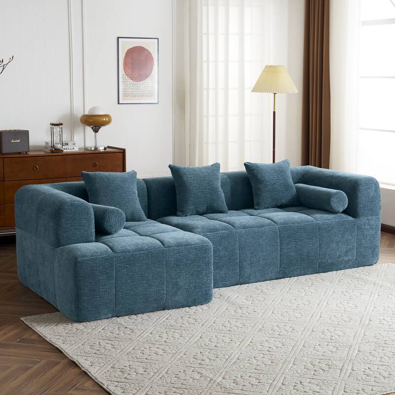 101.2" Chenille Sectional Sofa Full Compressed Sofa Modular Sofa Couch with 2 Side Pockets, Free Combined Sofa