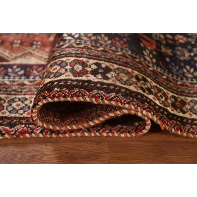 Hand Knotted Oriental 100% Wool Carpet Traditional Medallion Red Shiraz Area Rug - 9' 10'' X 6' 11''