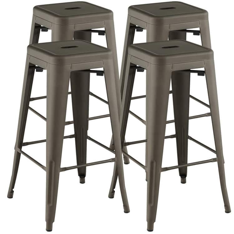30 Inch Bar Stools Set of 4 with Square Seat and Handling Hole - 16.5" x 16.5" x 30"