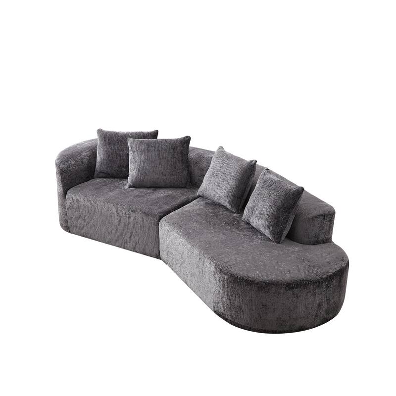 Curved Upholstered Loveseat Sofa Chenille Cloud Couch 4-Seater Chaise Lounge with 4 Throw Pillows for Living Room Recliner