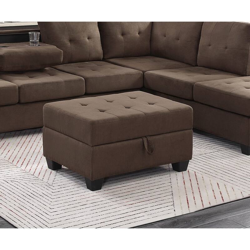 Modern Living Room 1pc Storage Ottoman Tufted Top Brown Fabric Upholstery Solid Wood Furniture