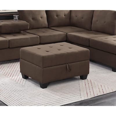 Modern Living Room 1pc Storage Ottoman Tufted Top Brown Fabric Upholstery Solid Wood Furniture