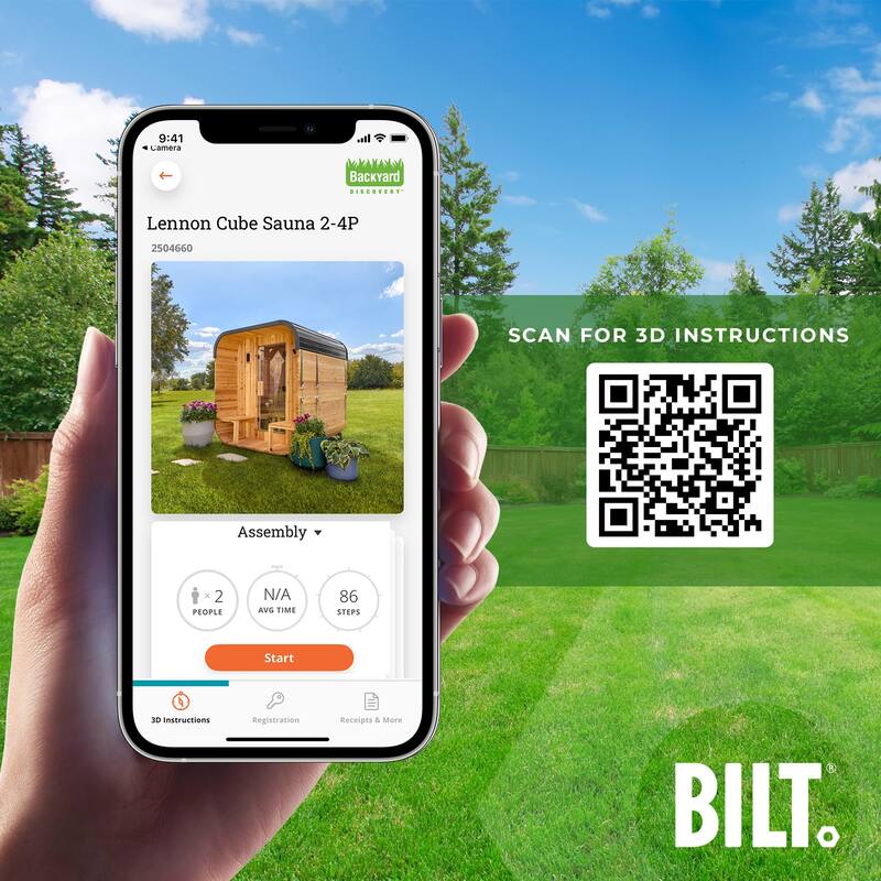 Backyard Discovery Lennon 2-4 Person Outdoor Cube Sauna, Porch