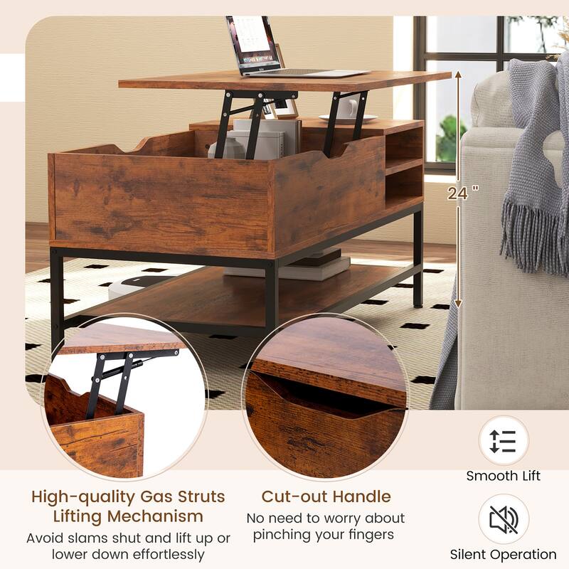 Gymax Lift Top Coffee Table w/ Hidden Compartment & Removable Storage