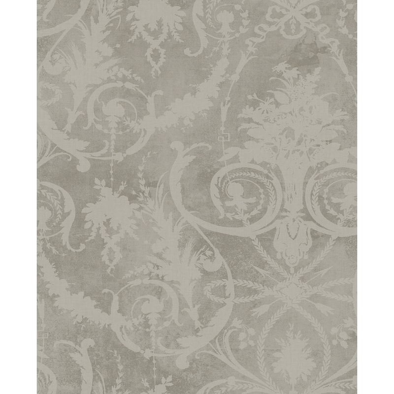 Seabrook Designs Melina Damask Silhouette Unpasted Wallpaper - 20.5 in W x 33 ft. L - Metallic Ash