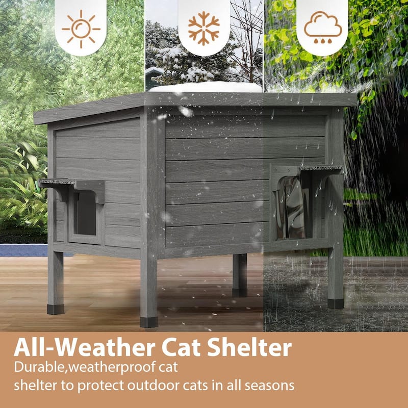 BOSSIN Outdoor Cat House Feral Cat-Shelter Cat Enclosure,100% Insulated All-Round Foam Weatherproof, Large Wooden Pet House