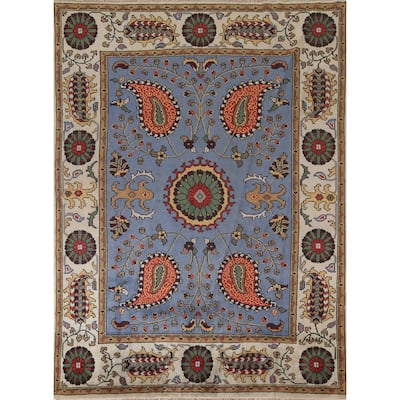 Blue Paisley Kazak Oriental Area Rug Wool Carpet - 7'10"x 10'2"