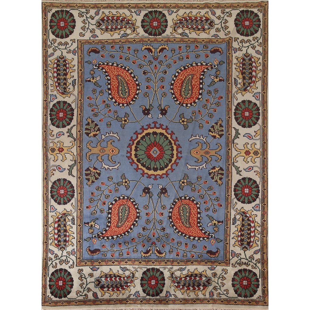 Blue Paisley Kazak Oriental Area Rug Wool Carpet - 7'10"x 10'2"