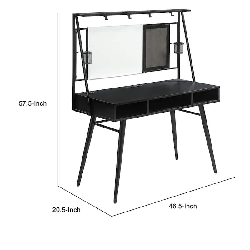 58 Inch Writing Desk With Whiteboard, Cup Holders, USB, Charger, Black
