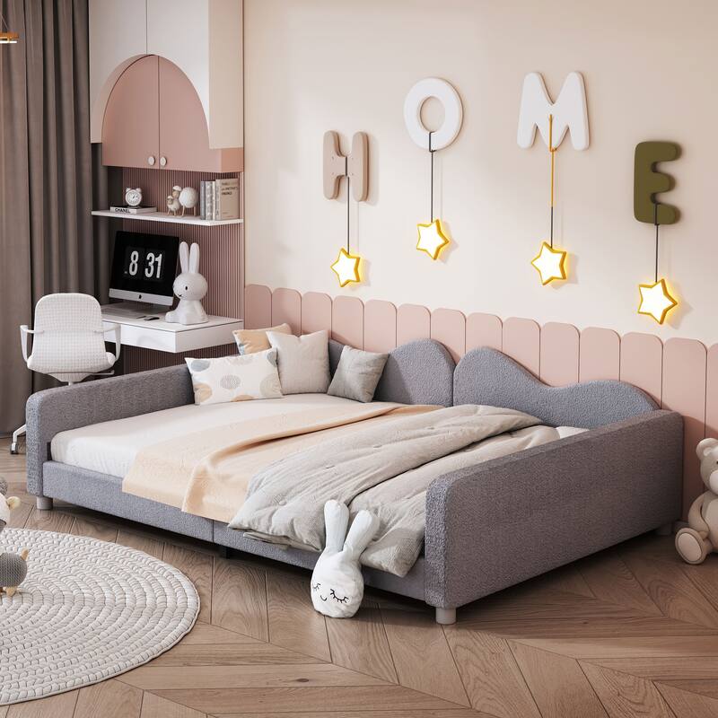 Sherpa Fabric Sofabed Daybed with Cloud-Shaped Backrest - Twin/Full Size, No Box Spring Required, Stylish and Comfortable