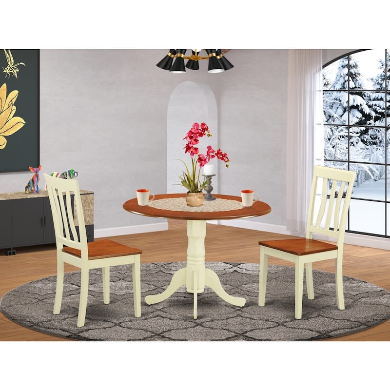 Kitchen Dining Set - Round Table with 2 Wood Chairs - Modern Dining Room Furniture