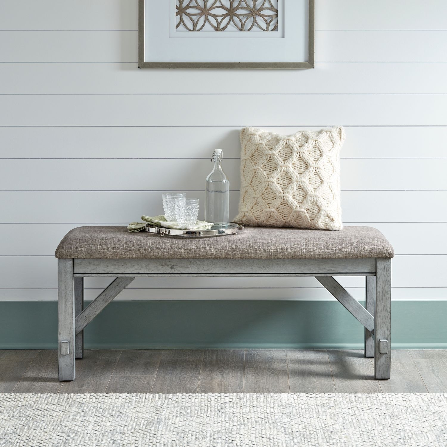 Liberty Furniture Newport Upholstered Dining Bench Smokey Gray Linen - W48 x D16 x H20