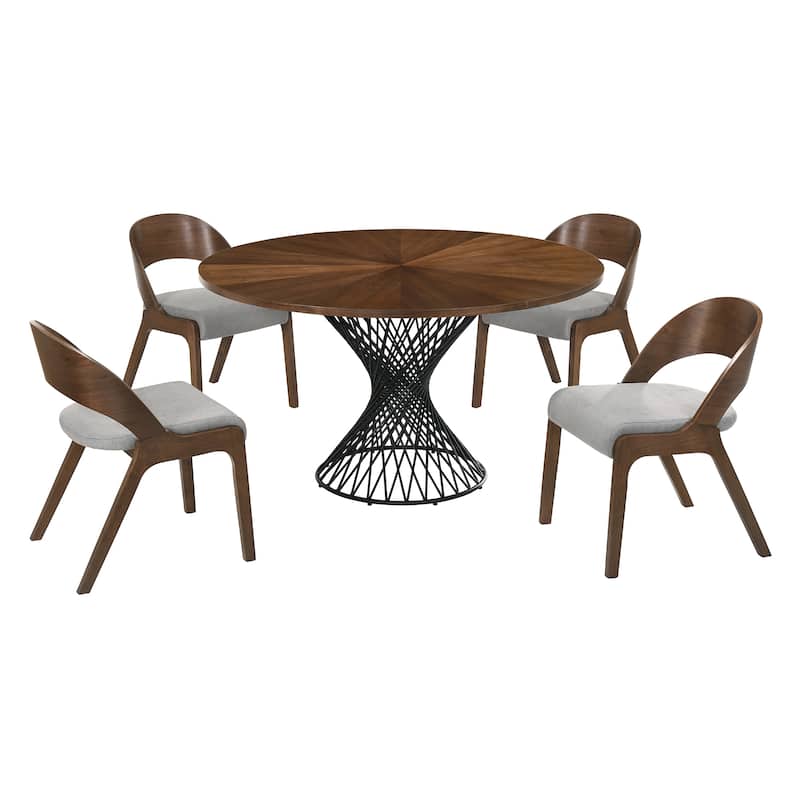 Cirque Polly Black or Walnut Wood 5 Piece Dining Set with Pedestal Base