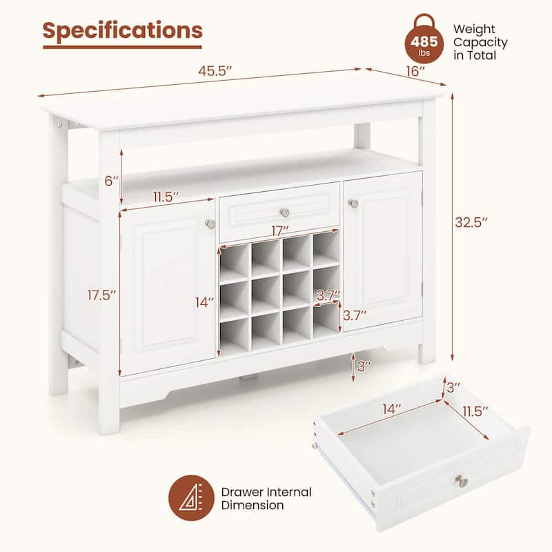 Costway Buffet Sideboard Wine Liquor Coffee Bar Cabinet with Removable - See Details