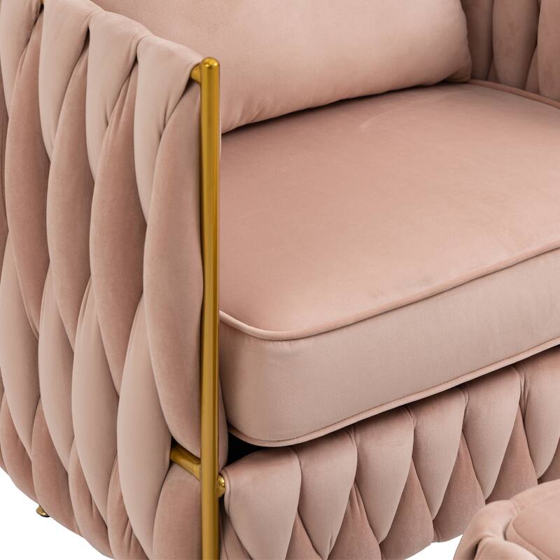 Accent Chair with Storage Ottoman, Modern Hand Woven Vanity Chair (Pink)