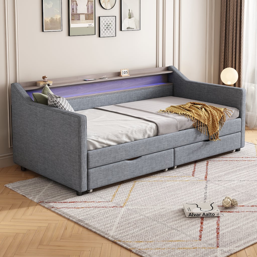 Christopher Knight Home - Mason Modern Twin Daybed with Shelves, Charging Ports, and LED Lighting