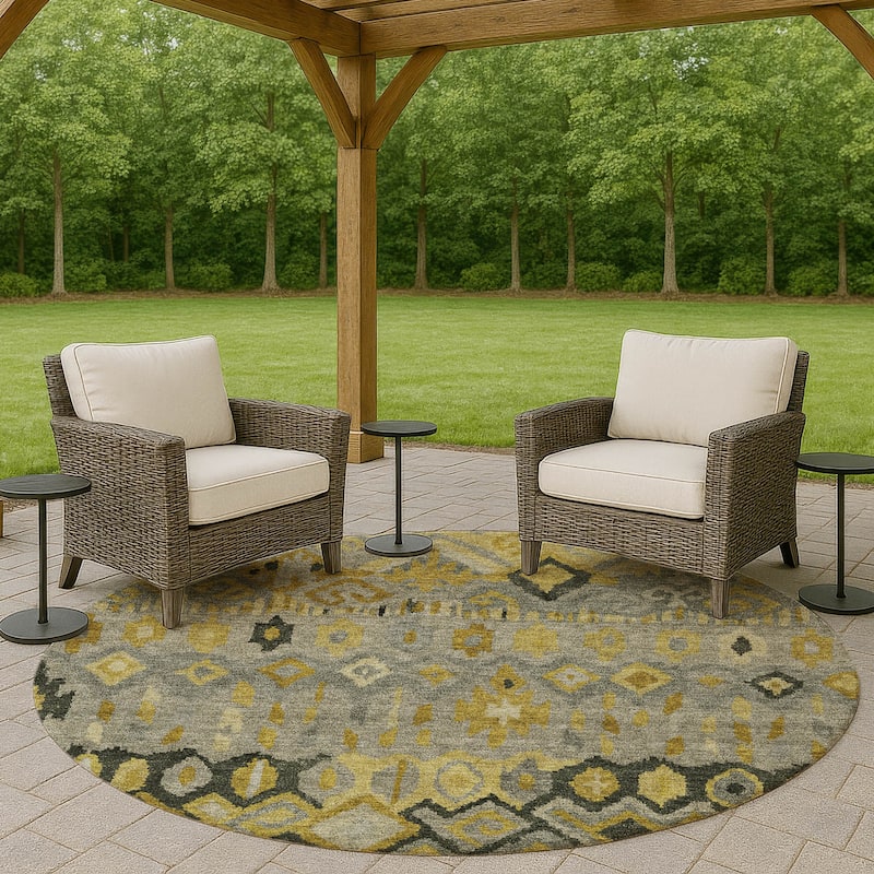 Machine Washable Indoor/ Outdoor Boho Moroccan Chantille Rug - Pewter - 8' x 8'
