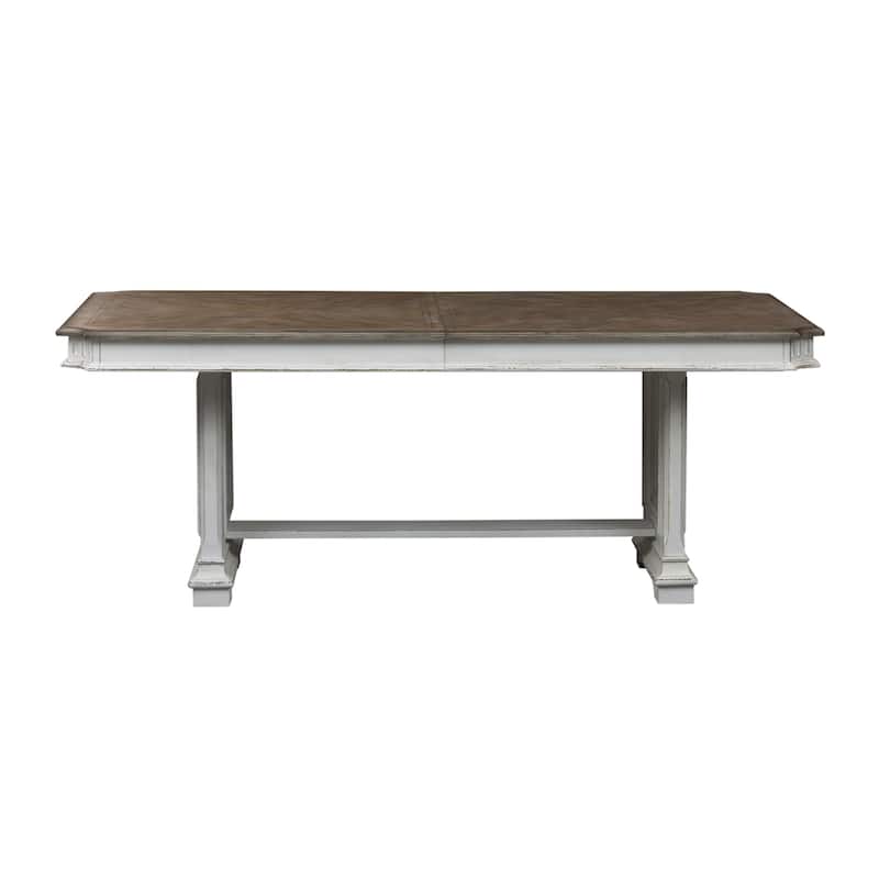 Abbey Park Antique White & Weathered Brown 7 Piece Trestle Table Set