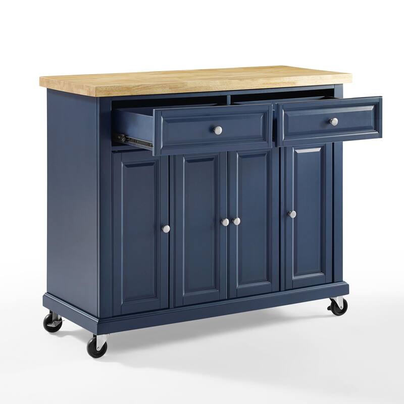 Full Size Kitchen Cart with Stainless Steel Top - Mobile Island with Tiered Shelf & Storage