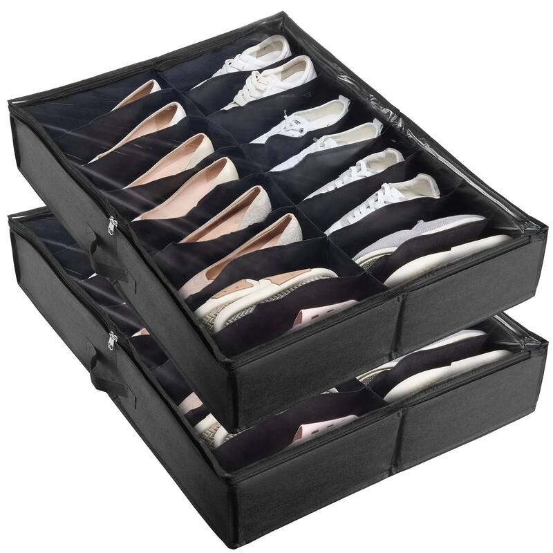 Under Bed Shoe Storage Organizer Set of 2 with 32 Compartments - 31.5 x 23.6 x 5.9 in