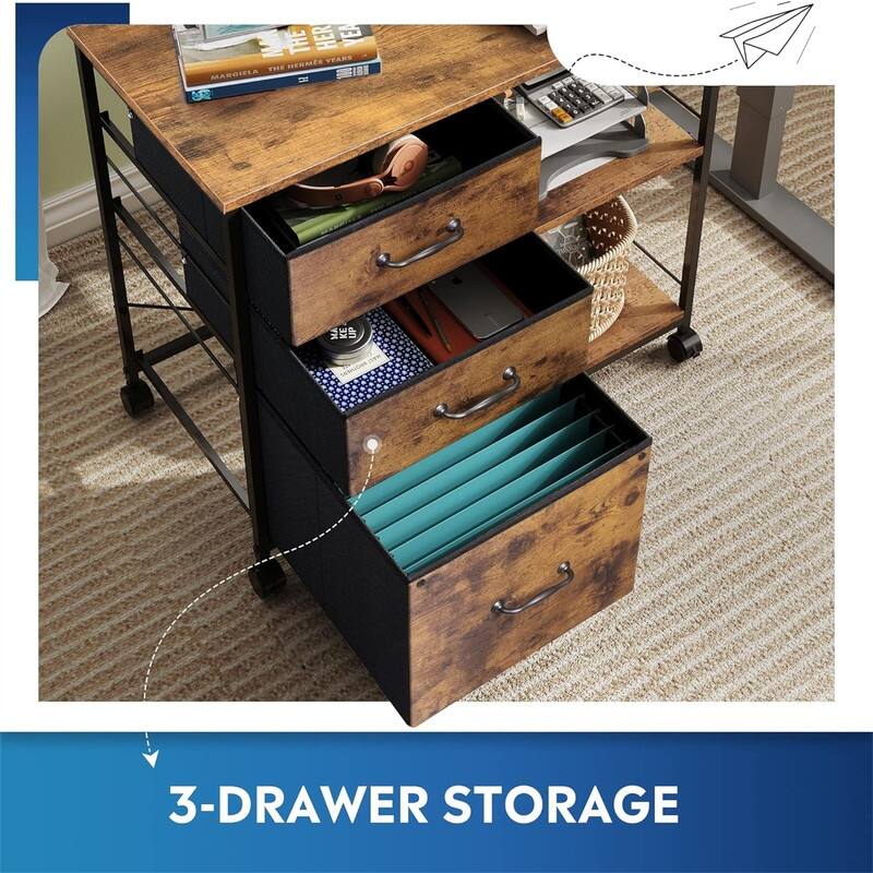 3 Drawer Mobile File Cabinet - 15.75"D x 29.53"W x 26.77"H