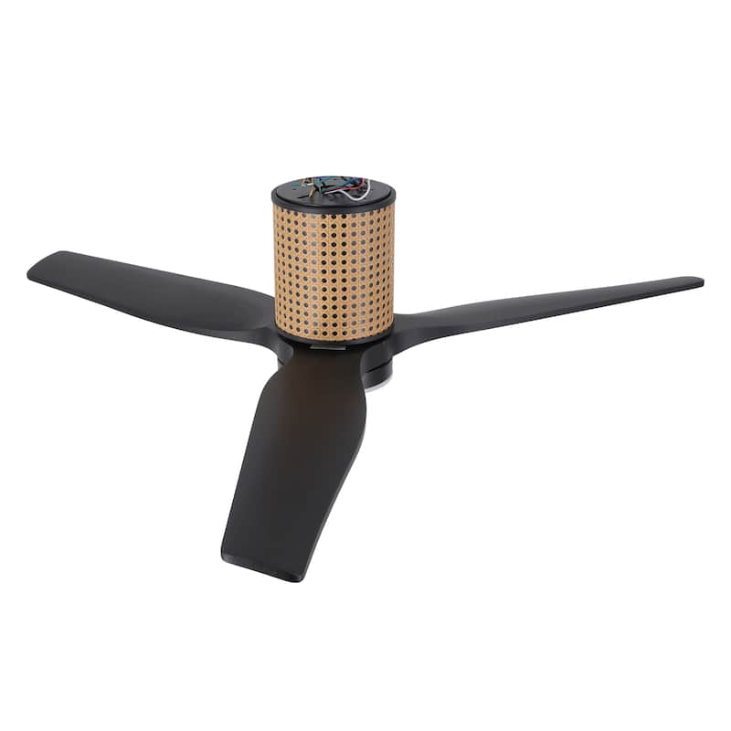 MLiAN 52 In. 3 Solid Wood Blades Flush Mount Ceiling Fan with Light Kit - 52"