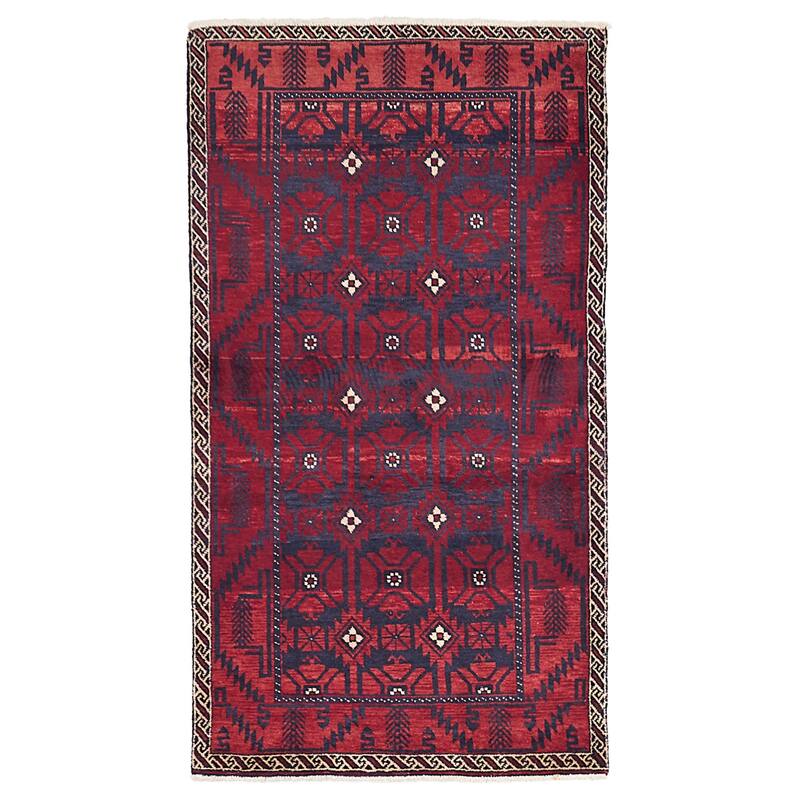 ECARPETGALLERY Hand-knotted Baluch Red Wool Rug - 3'7 x 6'8