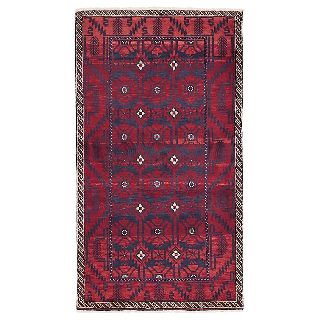 ECARPETGALLERY Hand-knotted Baluch Red Wool Rug - 3'7 x 6'8