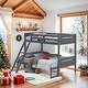 preview thumbnail 1 of 5, Contemporary Twin over Full Bunk Bed with Masculine Style Frame, Angled Ladder, Guardrails and Convertible Design, Grey Grey
