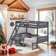 preview thumbnail 1 of 7, Twin over Full Bunk Bed with Angled Ladder & Convertible Design, Grey Grey