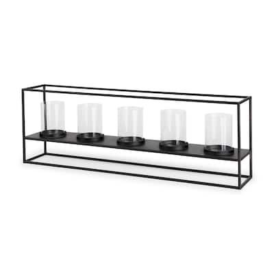 Cindy Matte Black Metal With Hurricane Glass 5 Candle Holder