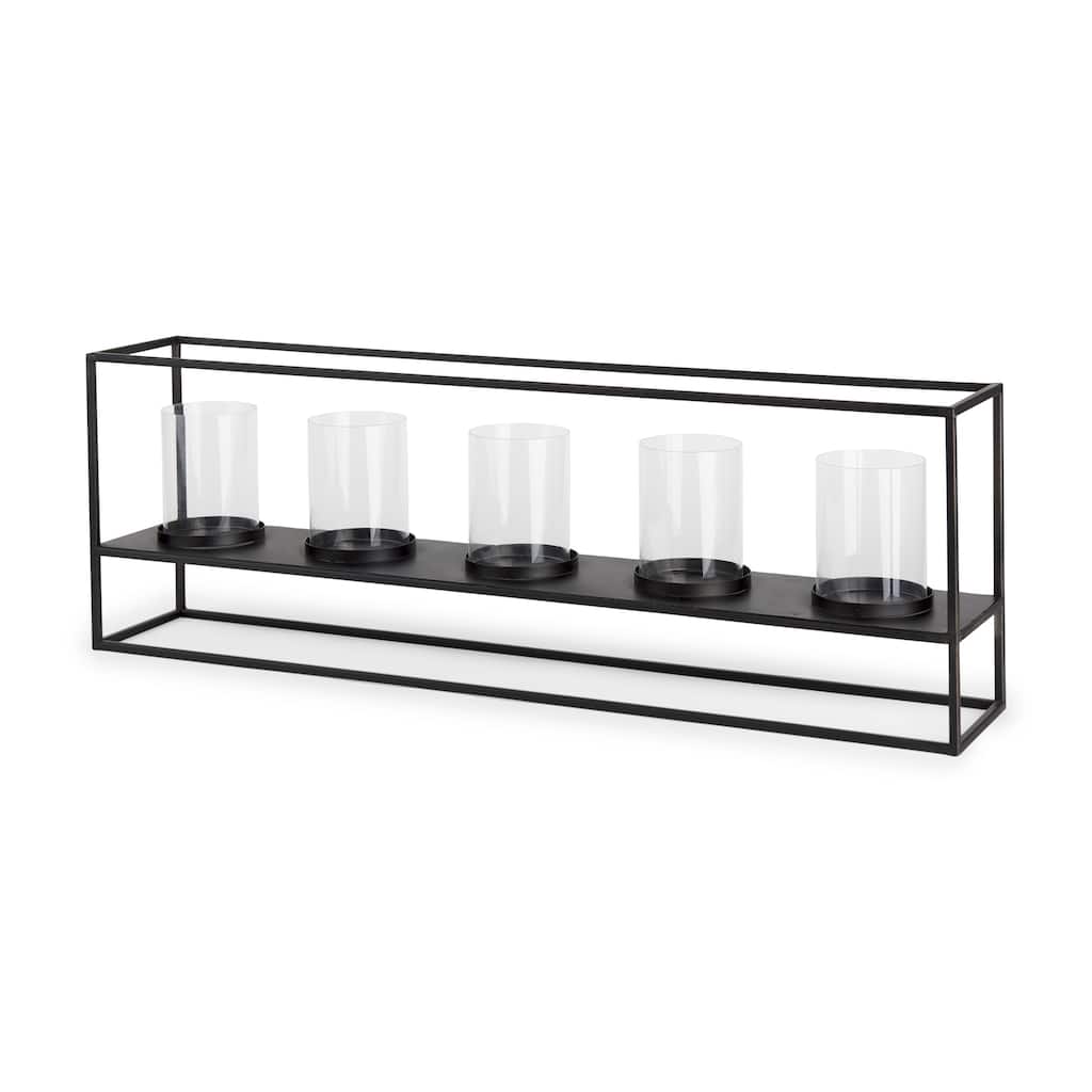 Cindy Matte Black Metal With Hurricane Glass 5 Candle Holder